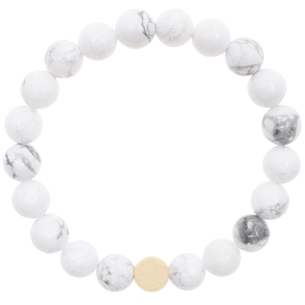 smooth round howlite 8mm beaded stretch bracelet with gold filled smooth round 8mm accent