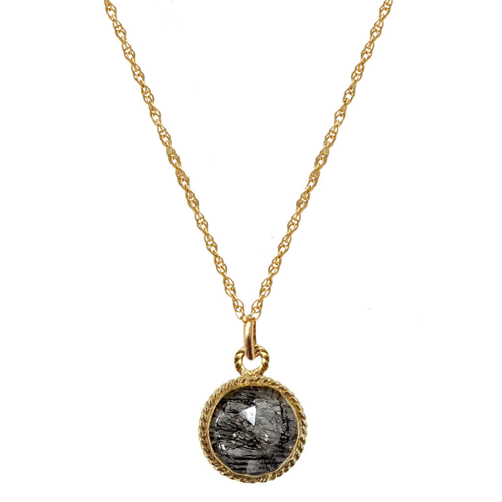 Black Solstice Necklace | Black Rutilated Quartz and Gold