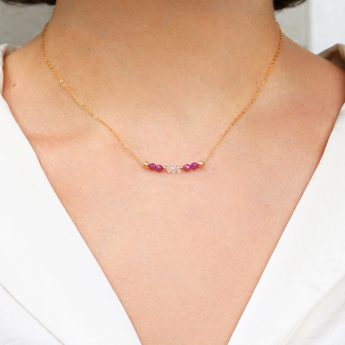 Fire and Ice Necklace | Ruby, Herkimer Diamond and Gold