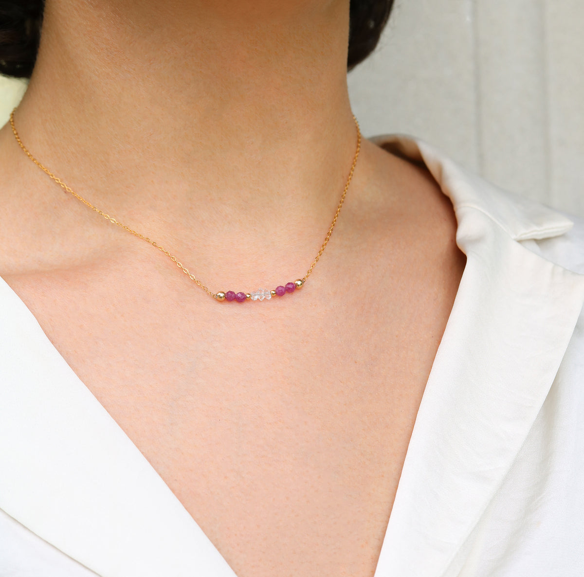 Fire and Ice Necklace | Ruby, Herkimer Diamond and Gold