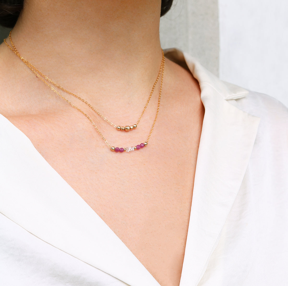 Fire and Ice Necklace | Ruby, Herkimer Diamond and Gold