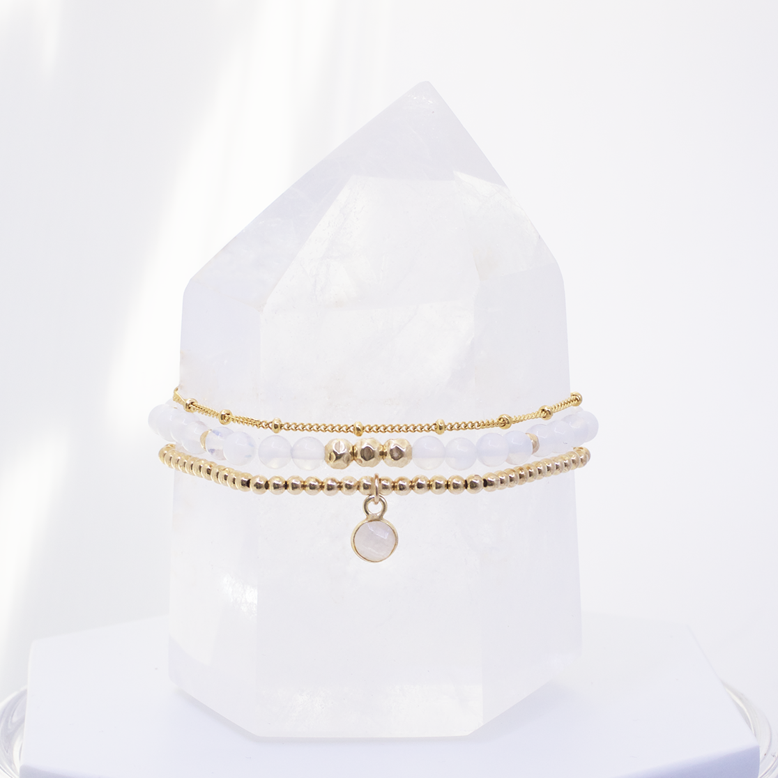 Celestial Bracelet Set | Opalite, Moonstone &amp; Gold