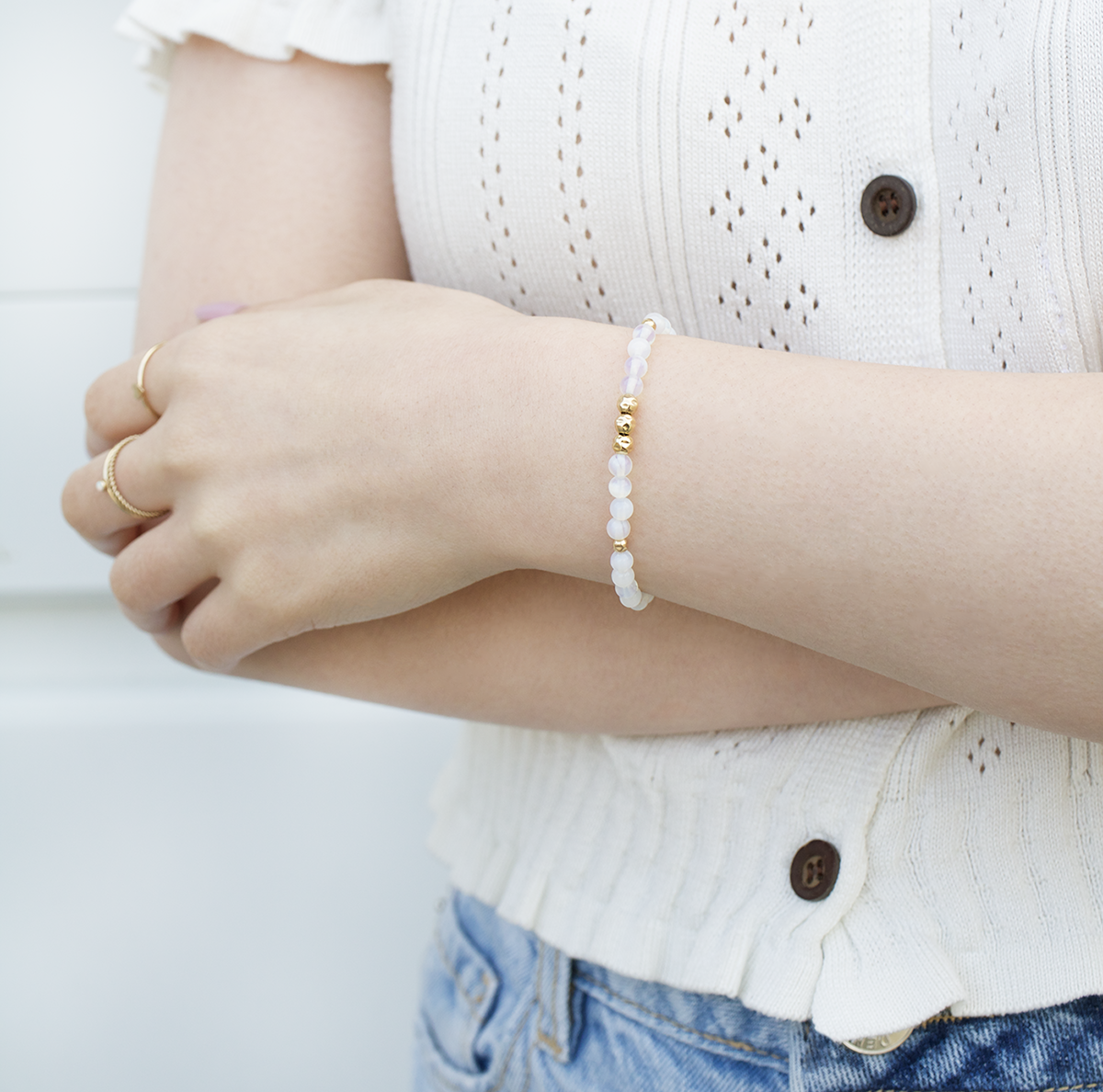 Celestial Bracelet Set | Opalite, Moonstone &amp; Gold