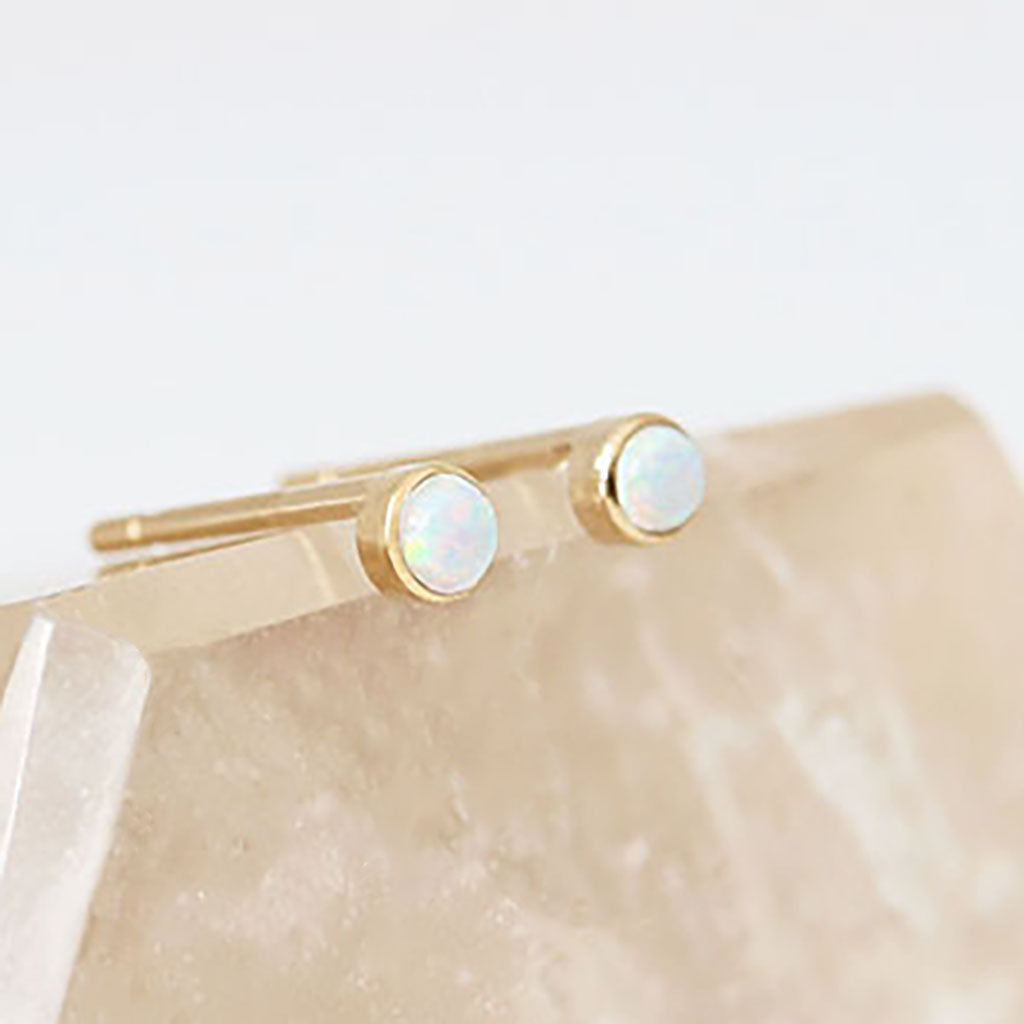 Tiny Opal Earrings | Opal and Gold