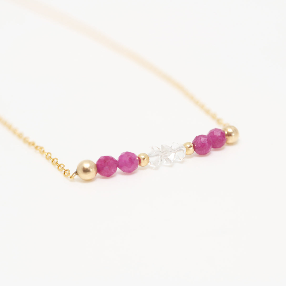 Fire and Ice Necklace | Ruby, Herkimer Diamond and Gold