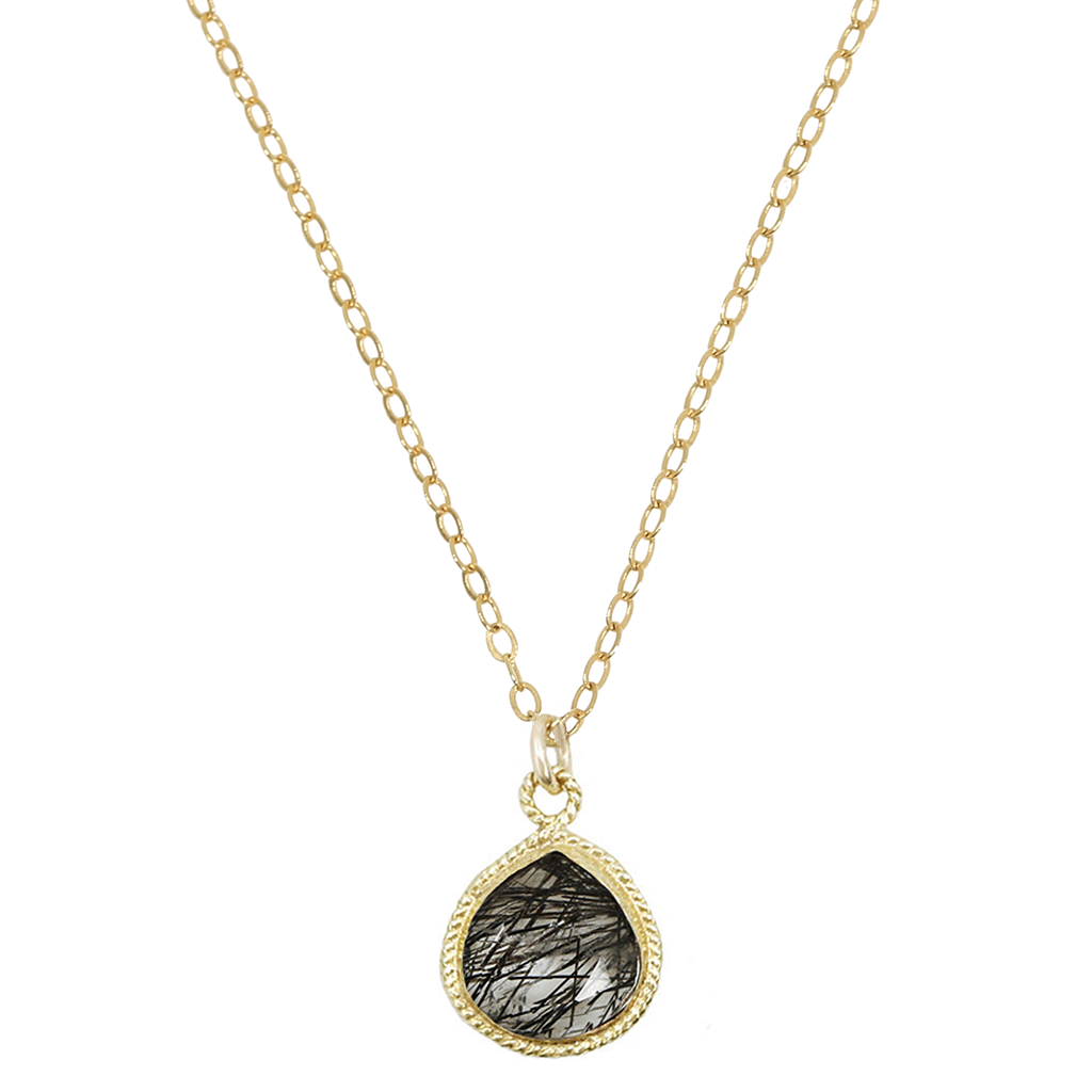 Black Rutilated Quartz Solstice Teardrop Necklace
