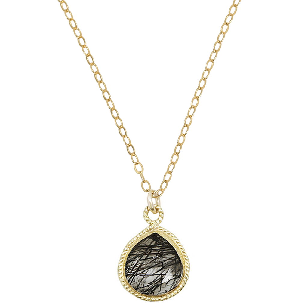 Black Rutilated Quartz Solstice Teardrop Necklace
