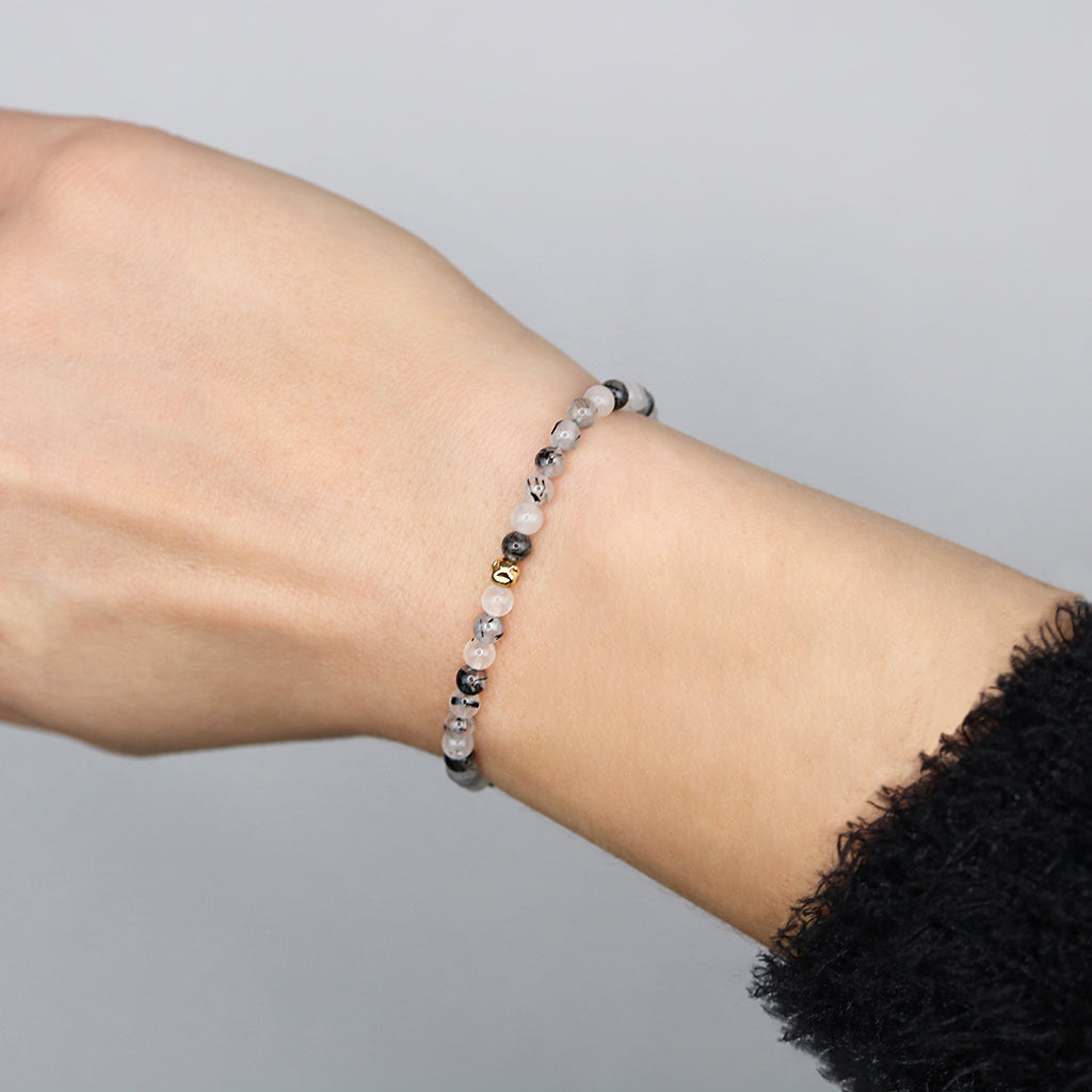 Dainty Integration Bracelet | Black Rutilated Quartz