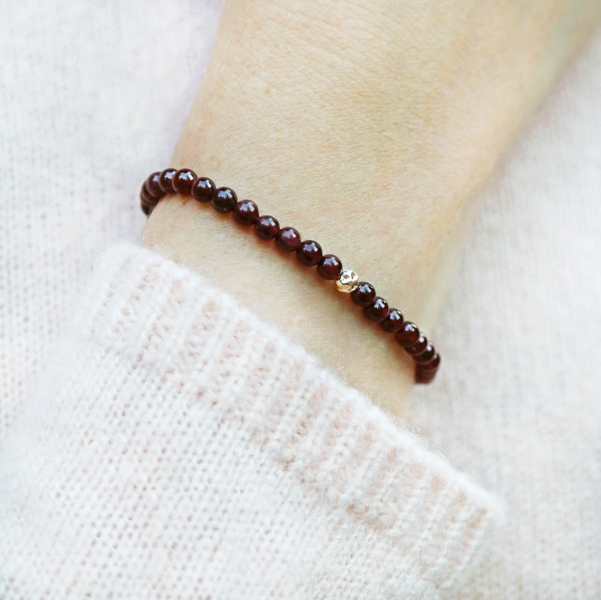Dainty Strength Bracelet | Garnet