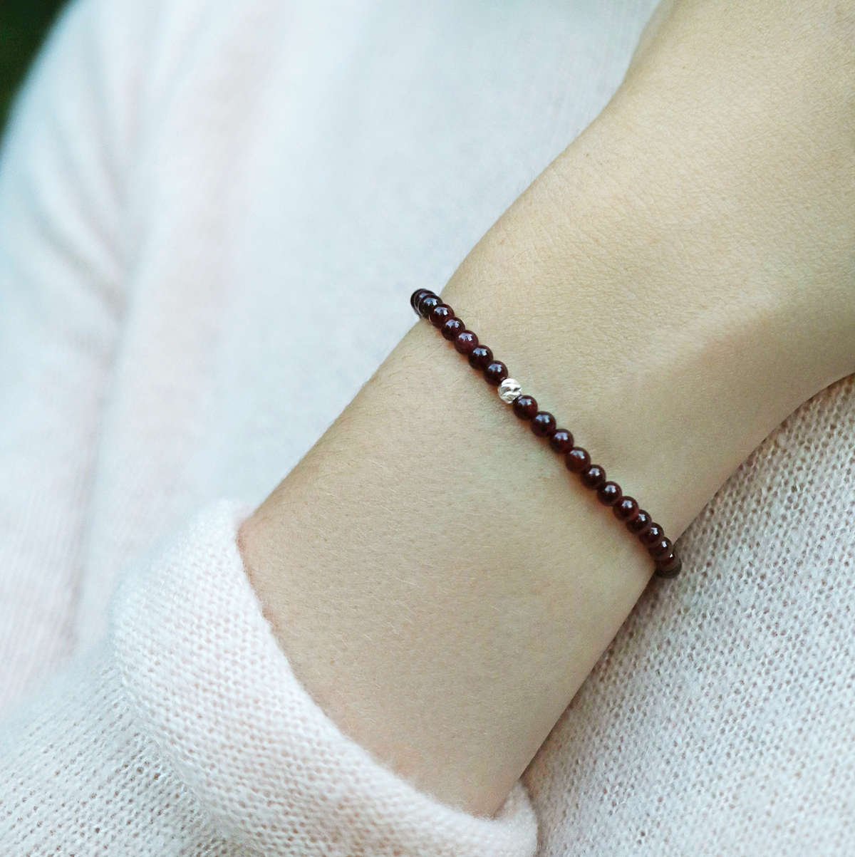 Dainty Strength Bracelet | Garnet