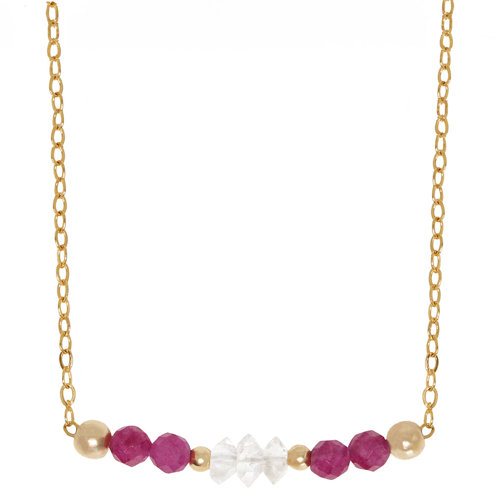 Fire and Ice Necklace | Ruby, Herkimer Diamond and Gold