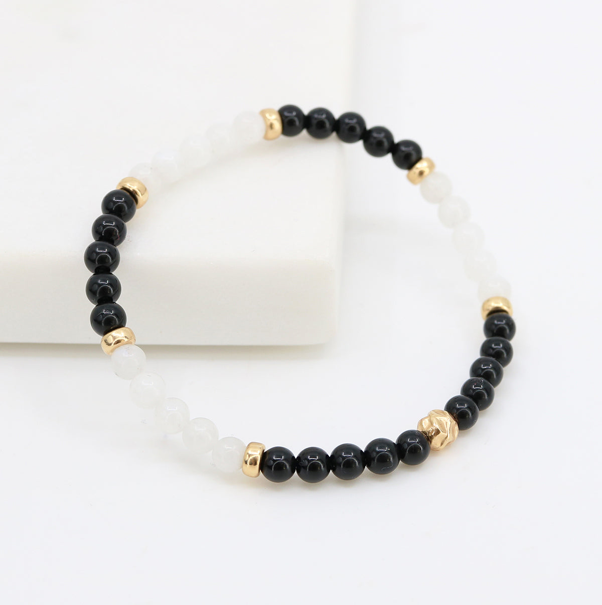 Dainty Grounded Luxe Bracelet | Onyx &amp; Moonstone