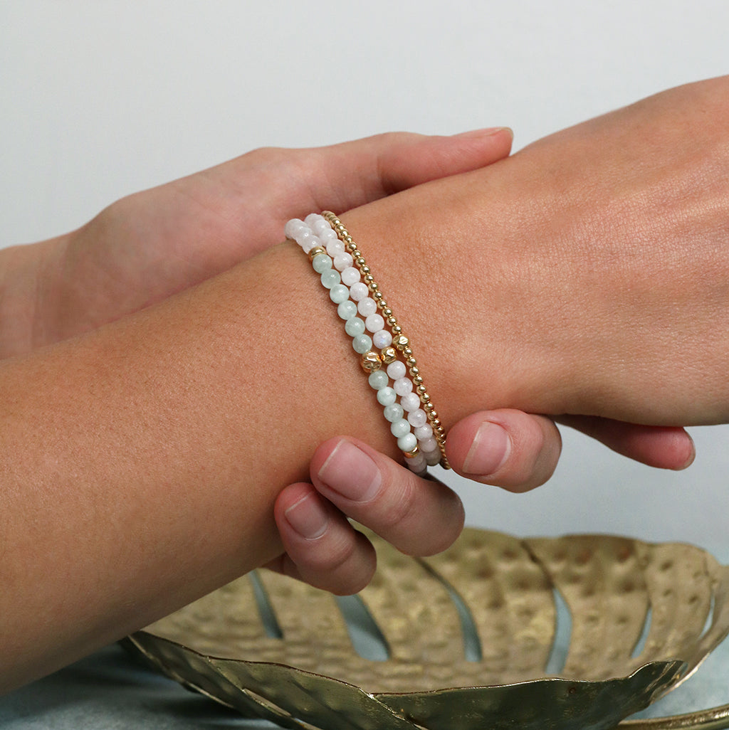 Dainty Serenity Bracelet Set | Green &amp; Rainbow Moonstone