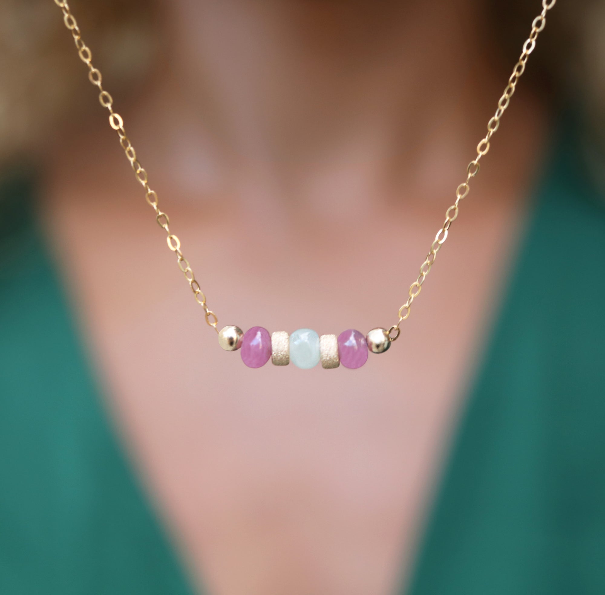 Wisdom to Love Necklace | Pink & Green Sapphire with Gold
