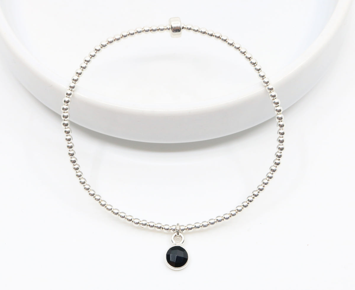 Charmed and Protected Mini Bracelet | Onyx and Silver