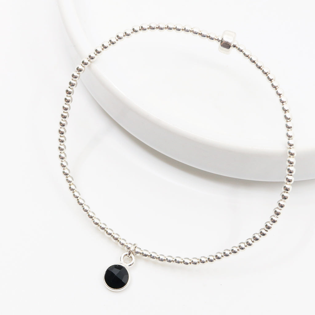 Charmed and Protected Mini Bracelet | Onyx and Silver