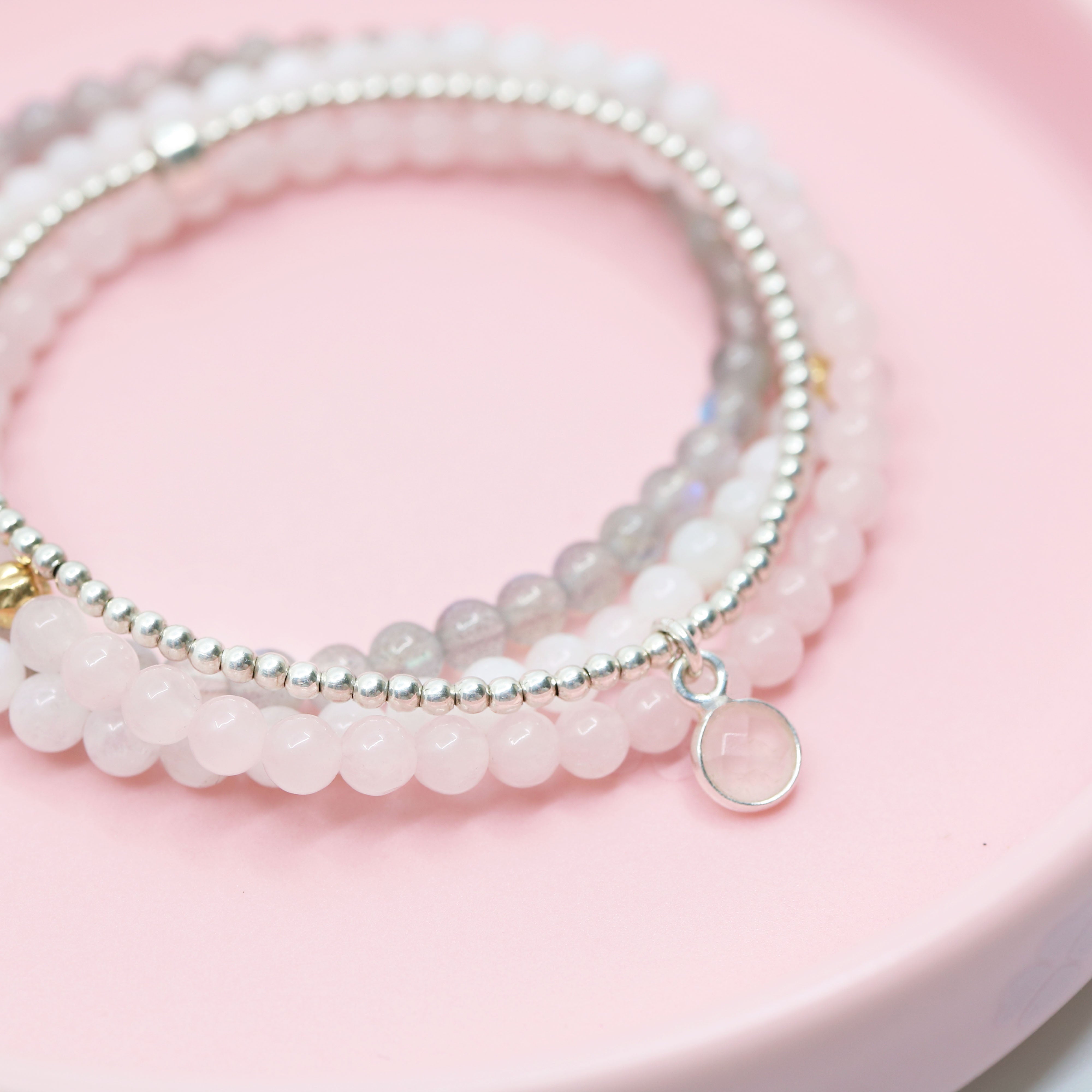 Charmed In Love Mini Bracelet | Rose Quartz and Silver - Lisa Maxwell