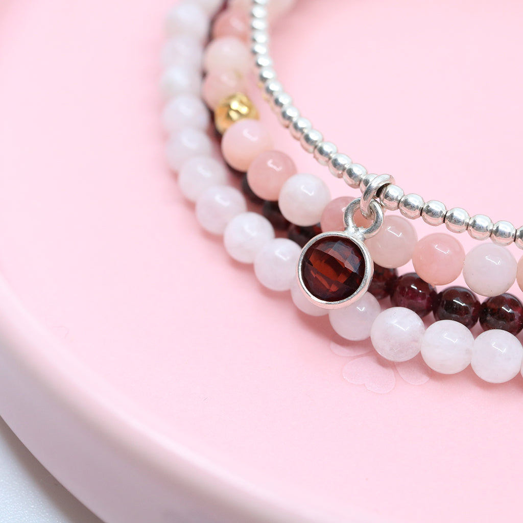 Charmed with Strength Mini Bracelet | Garnet and Silver
