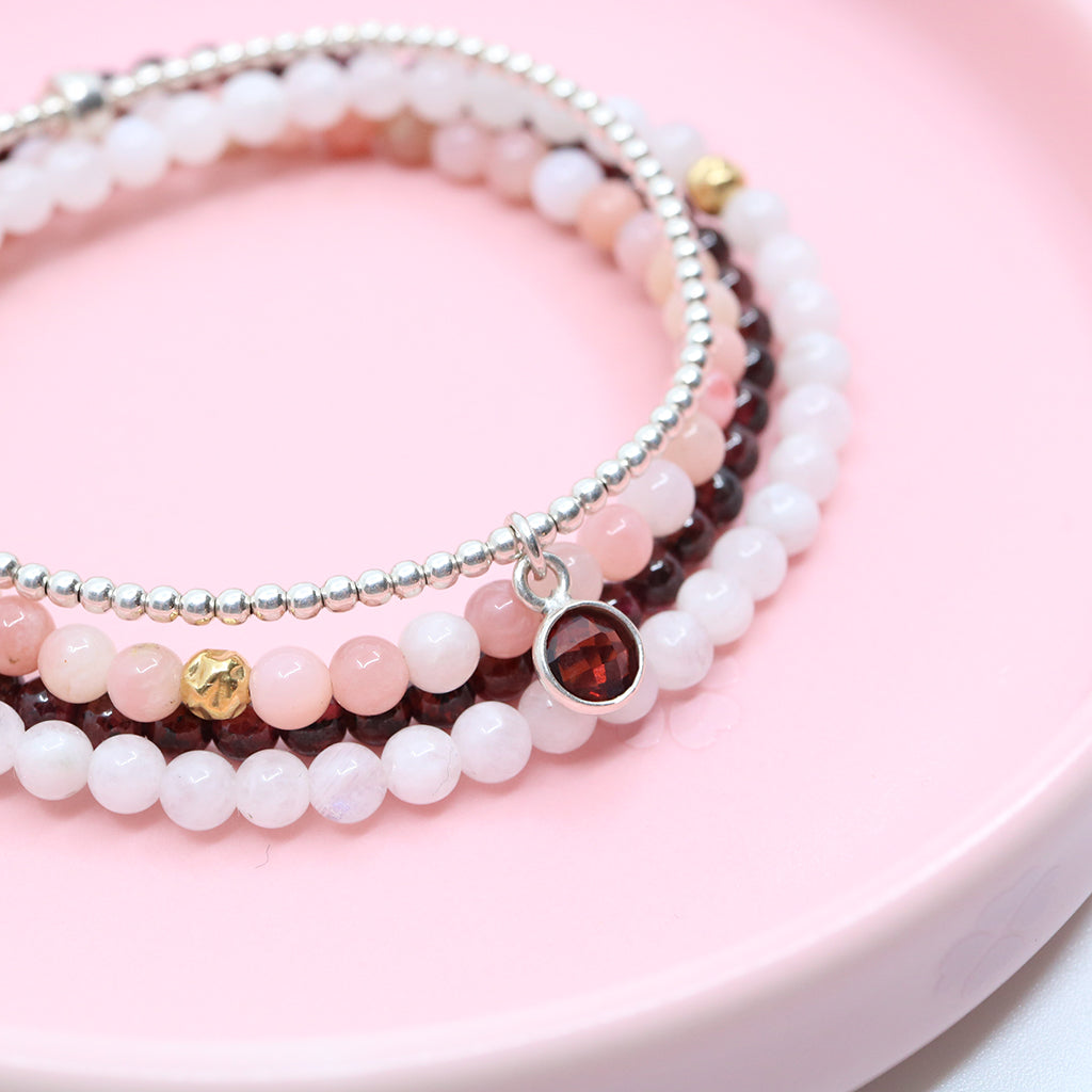 Charmed with Strength Mini Bracelet | Garnet and Silver