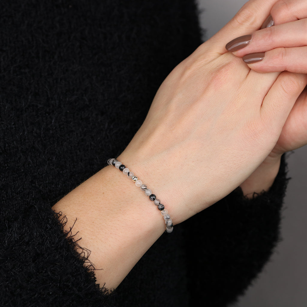 Dainty Integration Bracelet | Black Rutilated Quartz