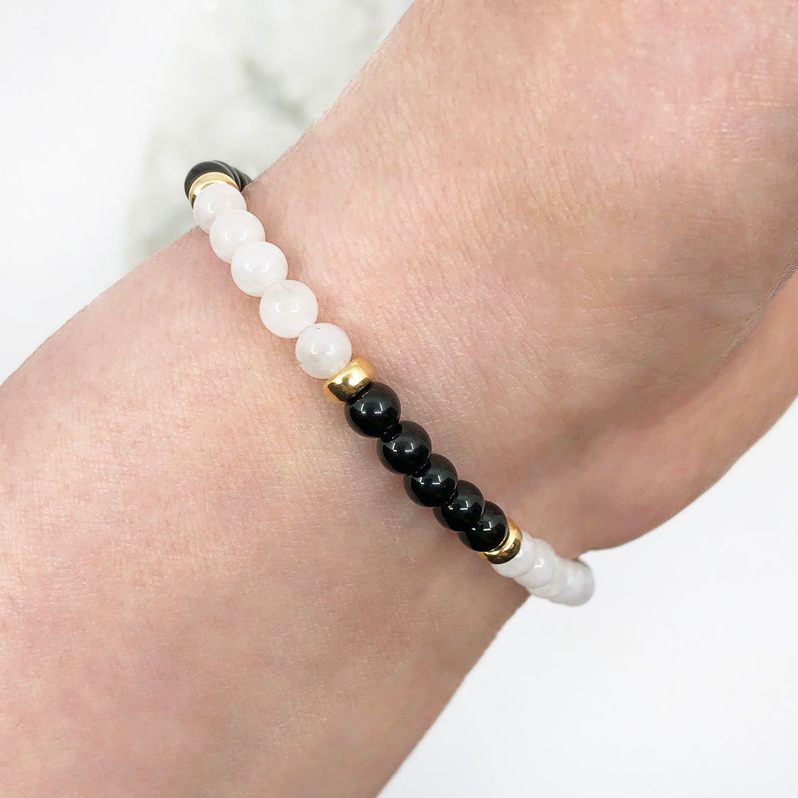 Dainty Grounded Luxe Bracelet | Onyx &amp; Moonstone