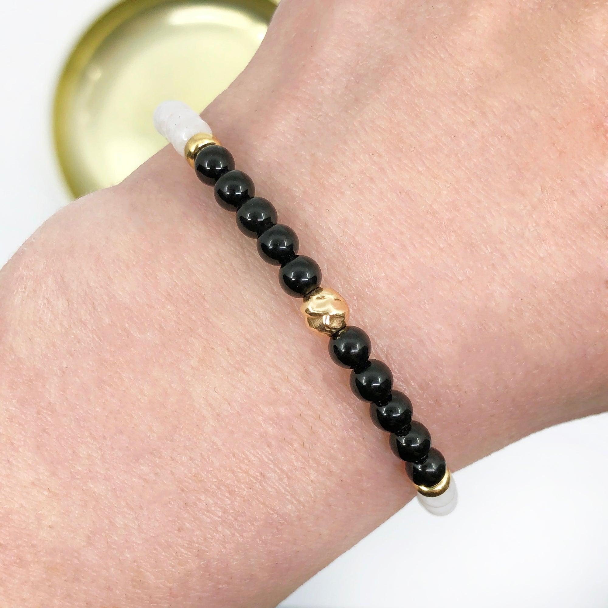 Dainty Grounded Luxe Bracelet | Onyx & Moonstone