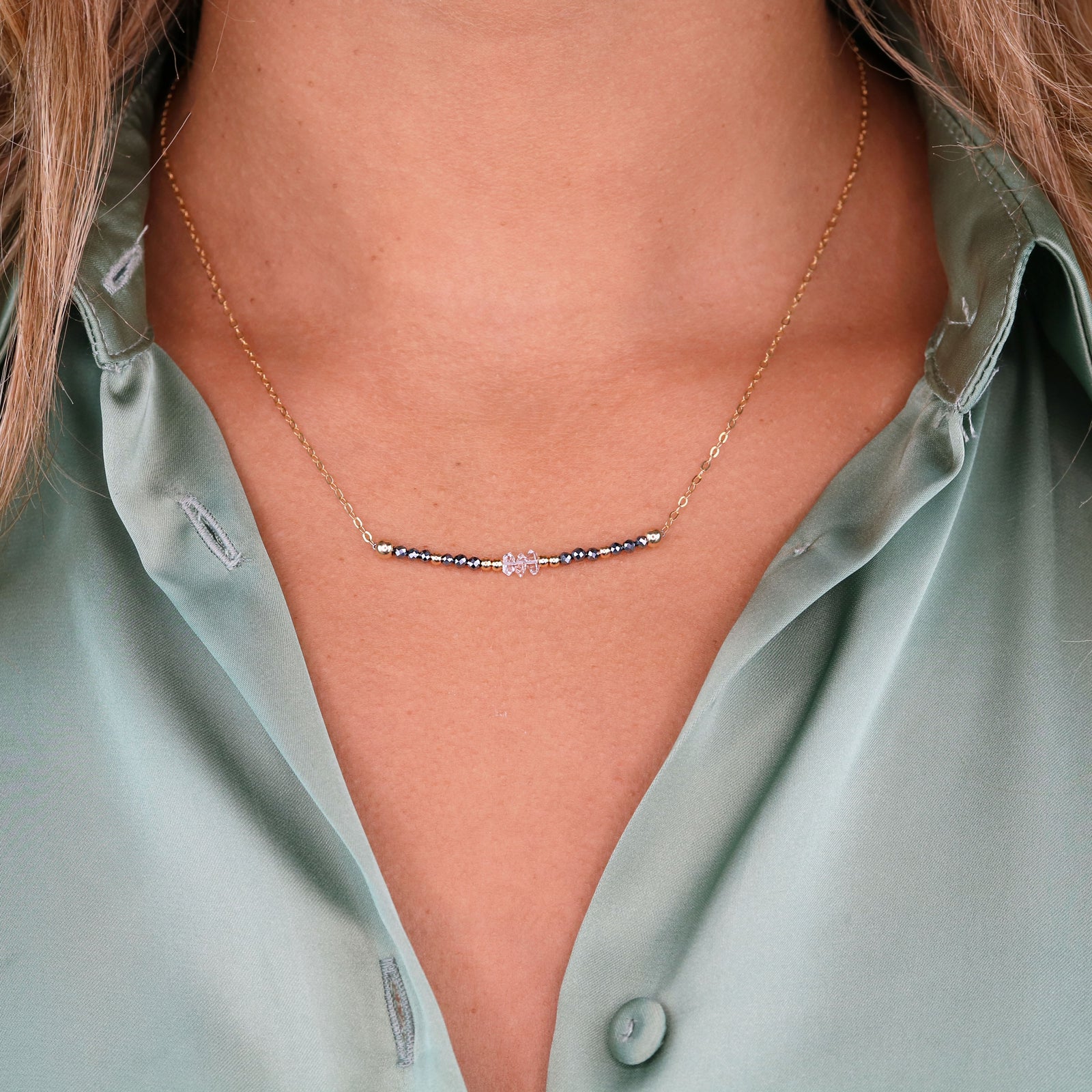 Visionary Necklace | Herkimer Diamond and Hematite