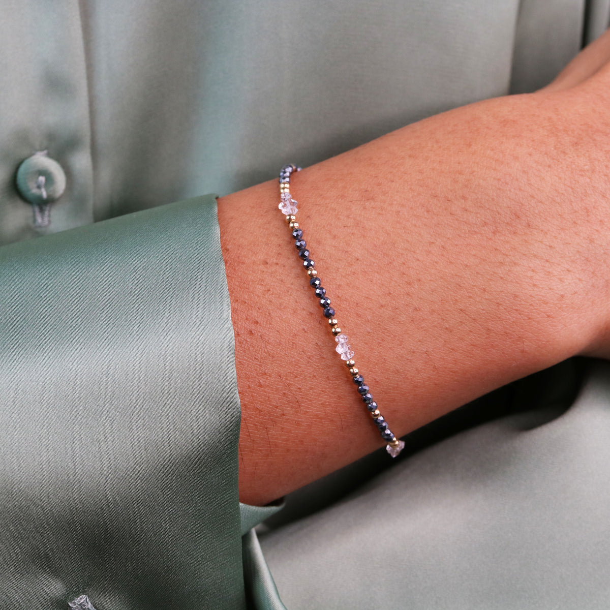 Visionary Bracelet | Herkimer Diamond and Hematite