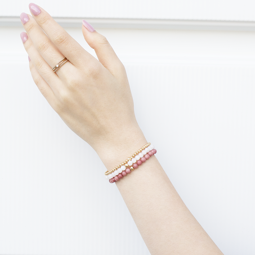 Dainty Healing Bracelet Set | Pink Rhodonite, Moonstone & Gold