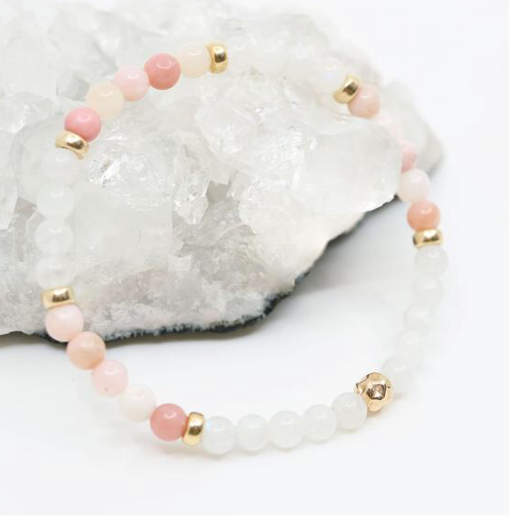 Dainty Positivity Luxe Bracelet | Pink Opal &amp; Moonstone