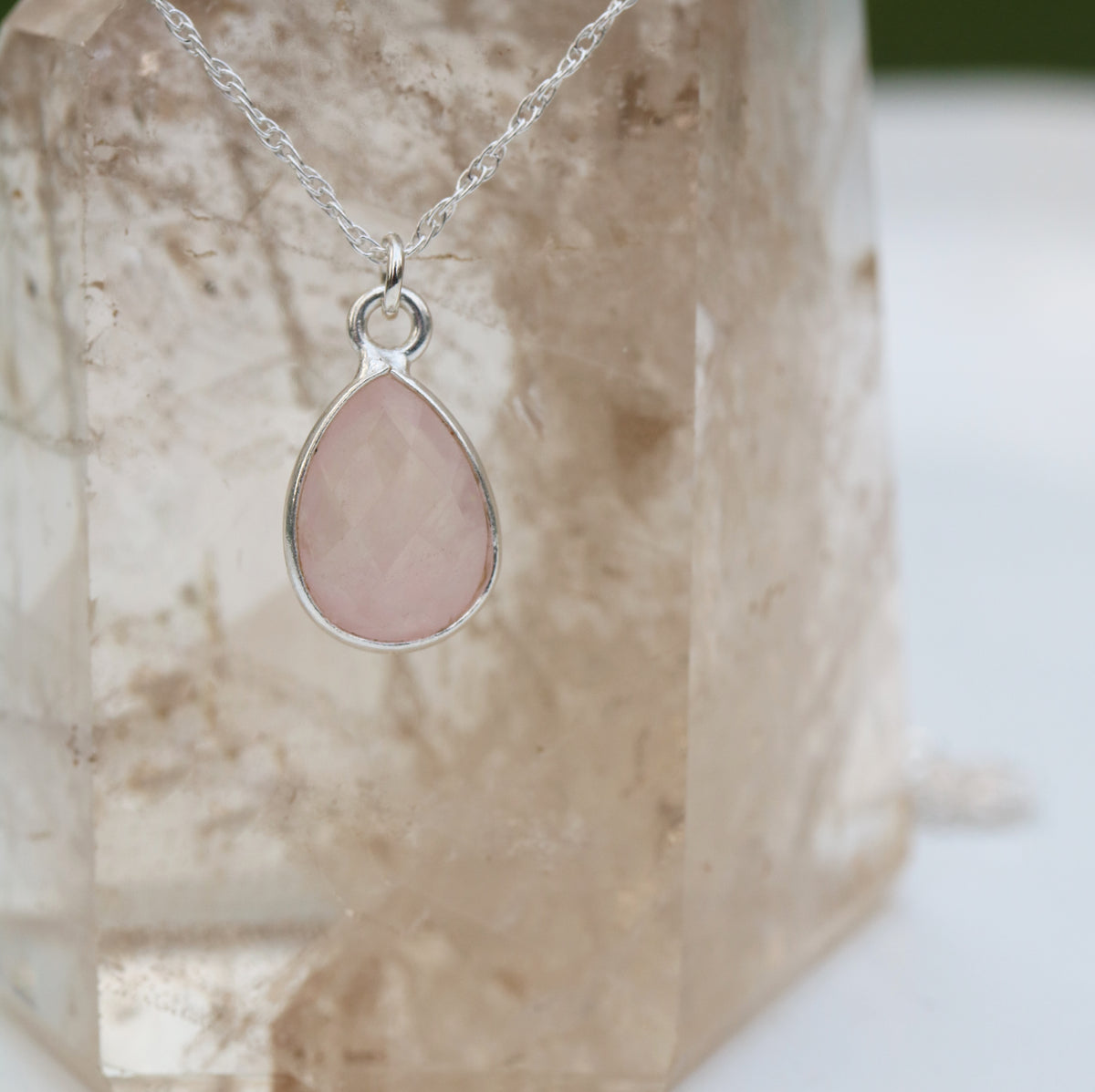 Charmed in Love Drop Necklace | Rose Quartz and Silver