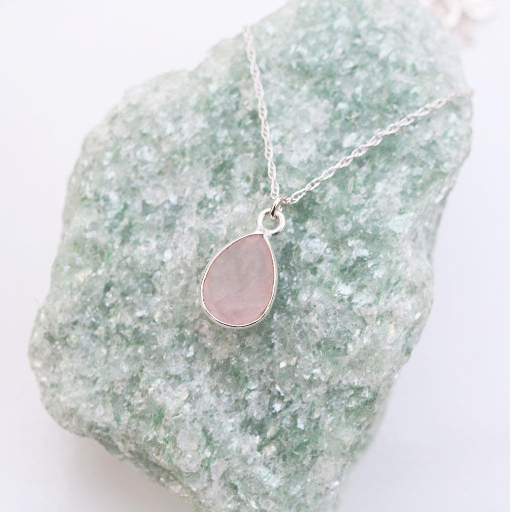 Charmed in Love Drop Necklace | Rose Quartz and Silver