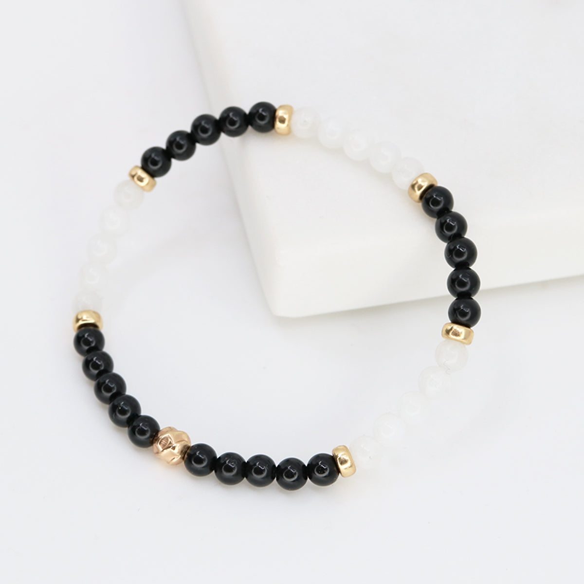 Dainty Grounded Luxe Bracelet | Onyx &amp; Moonstone
