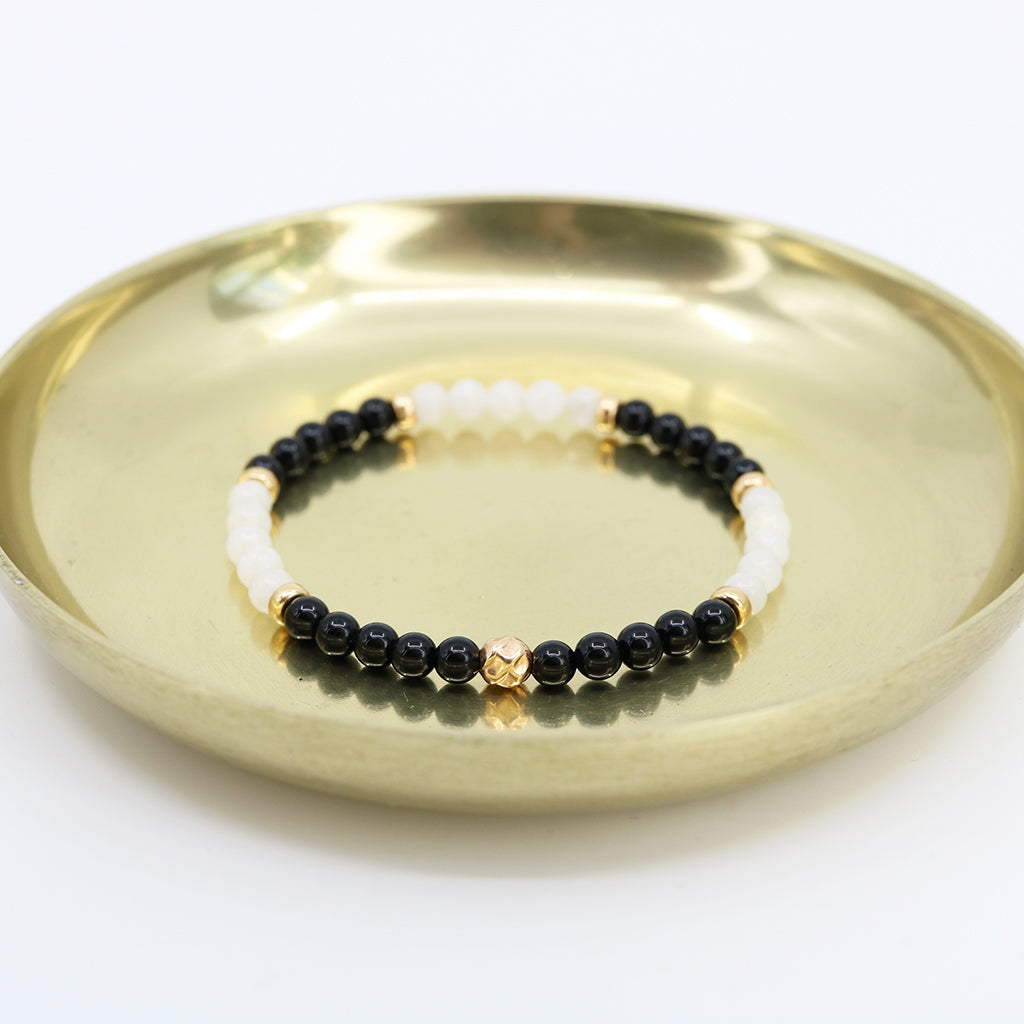 Dainty Grounded Luxe Bracelet | Onyx &amp; Moonstone
