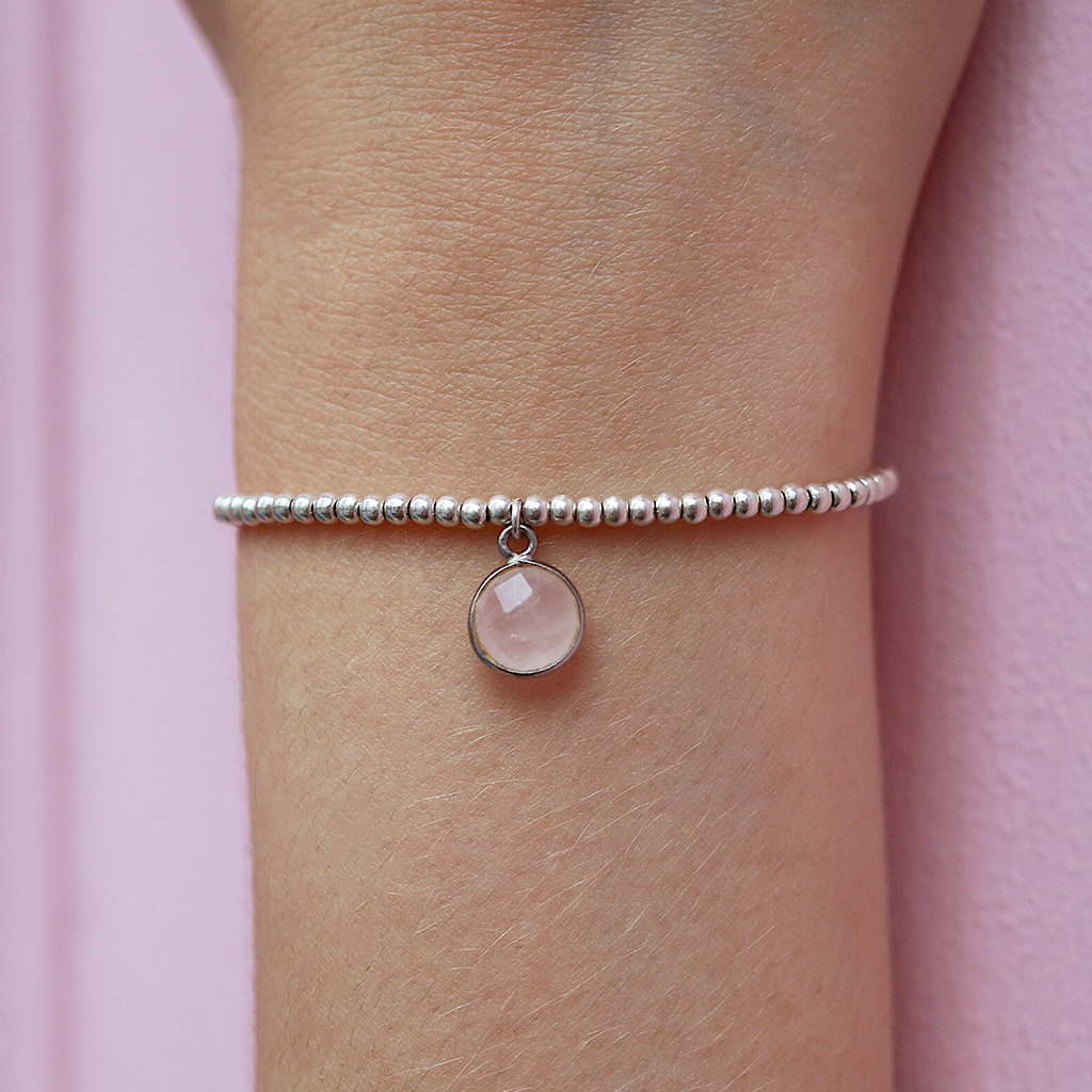 Charmed in Love Drop Bracelet | Rose Quartz and Silver