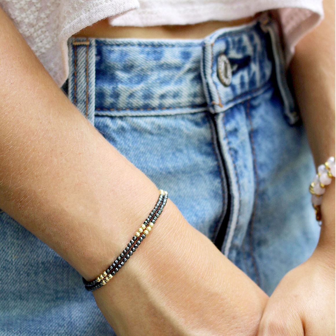 Dainty Gold-Dusted Clarity Bracelet | Hematite and Gold