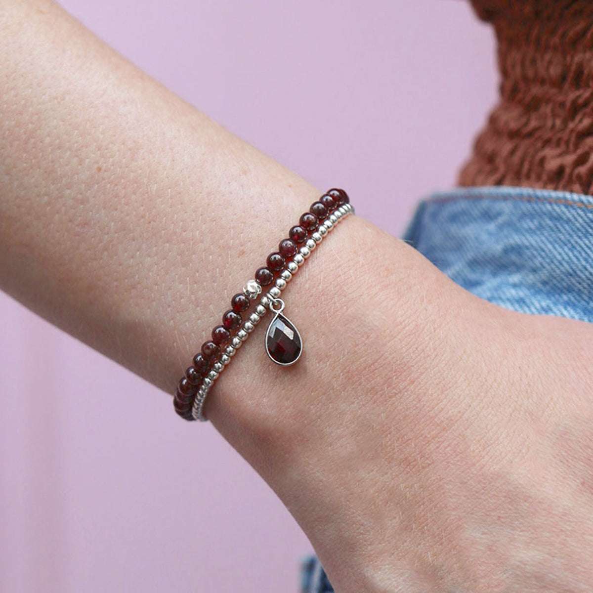 Dainty Strength Bracelet | Garnet