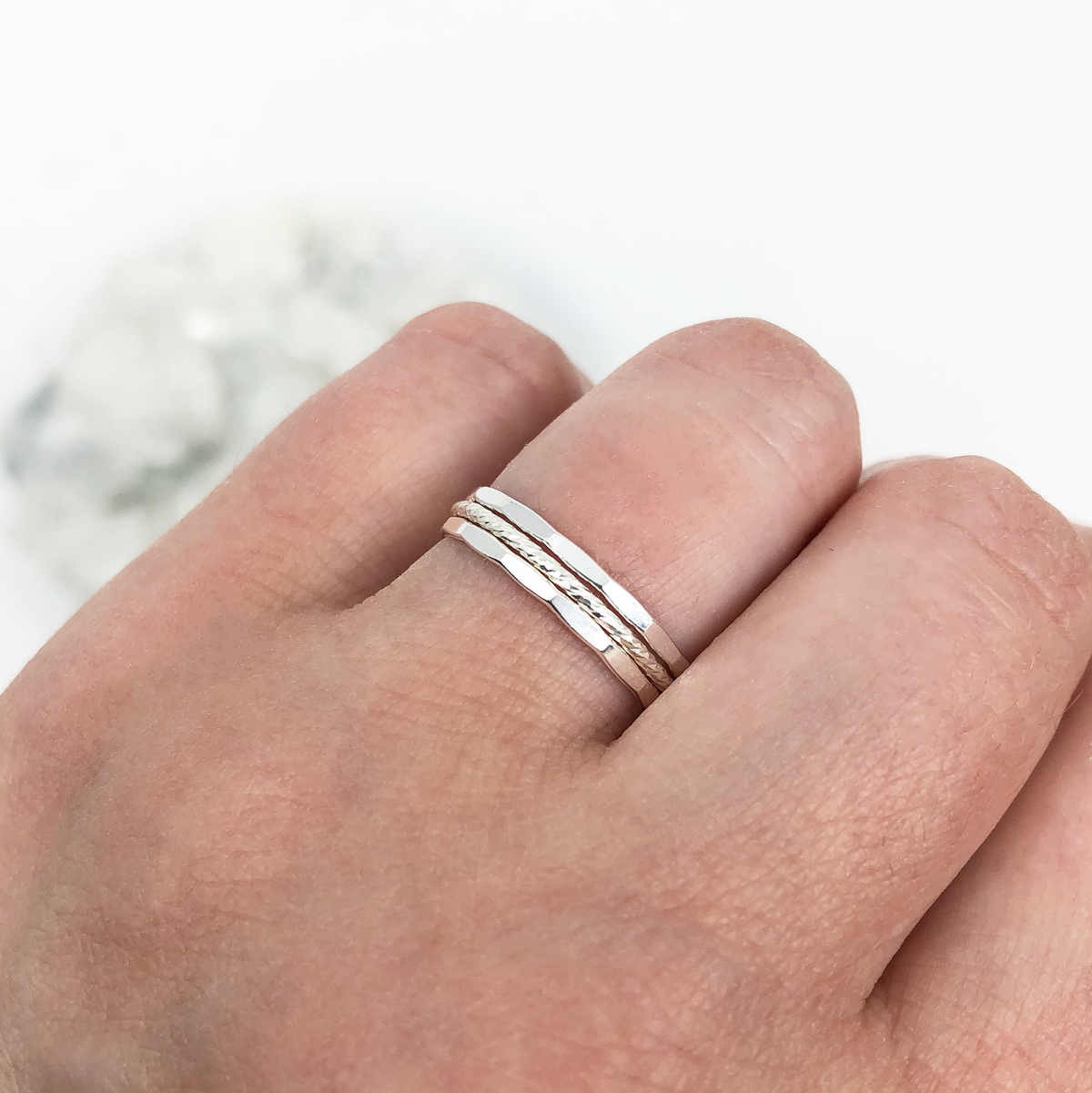 Dainty Silver Hammered Ring