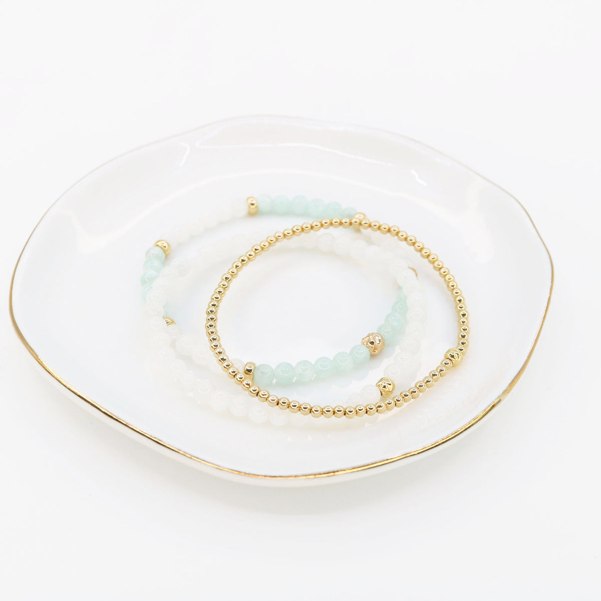 Dainty Serenity Bracelet Set | Green &amp; Rainbow Moonstone