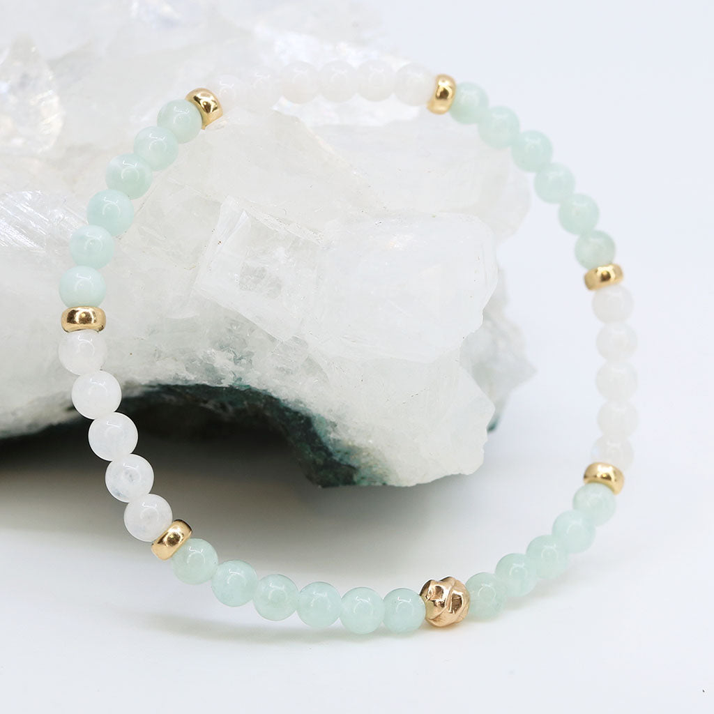 Dainty Serenity Bracelet Set | Green &amp; Rainbow Moonstone
