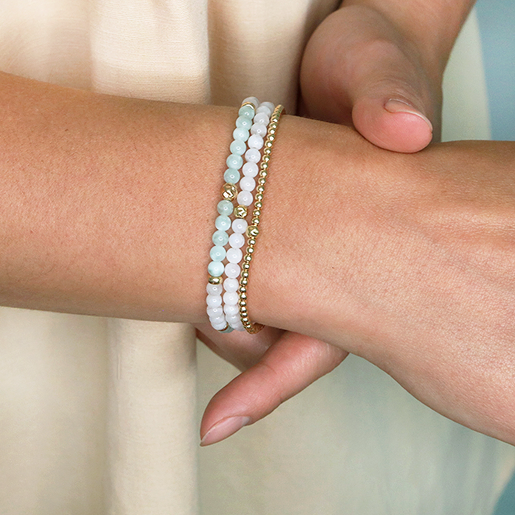 Dainty Serenity Bracelet Set | Green & Rainbow Moonstone